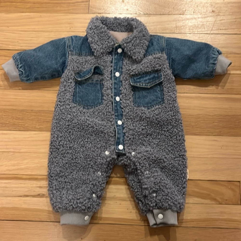 Infant Fleece Jumpsuit: Denim & Gray